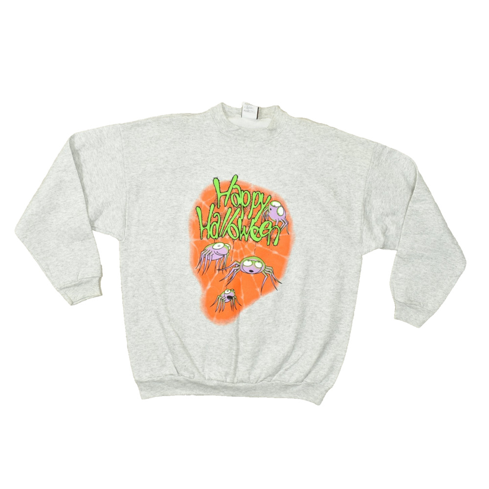 TSI Vintage Happy Halloween Spider Graphic Sweatshirt Heather Gray XL 24x28